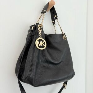 Vintage Michael Kors black leather multiway gold chain shoulder & crossbody tote